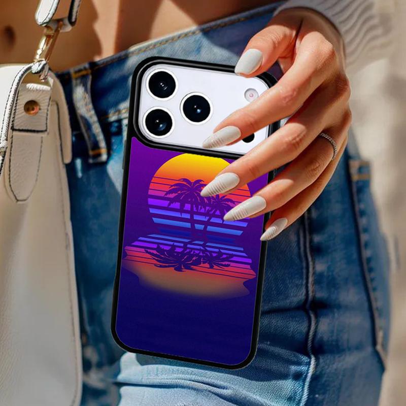 80s Retrowave Neon Palms Tree soft Phone Case For iPhone 17 Air 14 15 13 12 Max Cover For Apple 15 16 16e 11 Pro Max Plus Coque