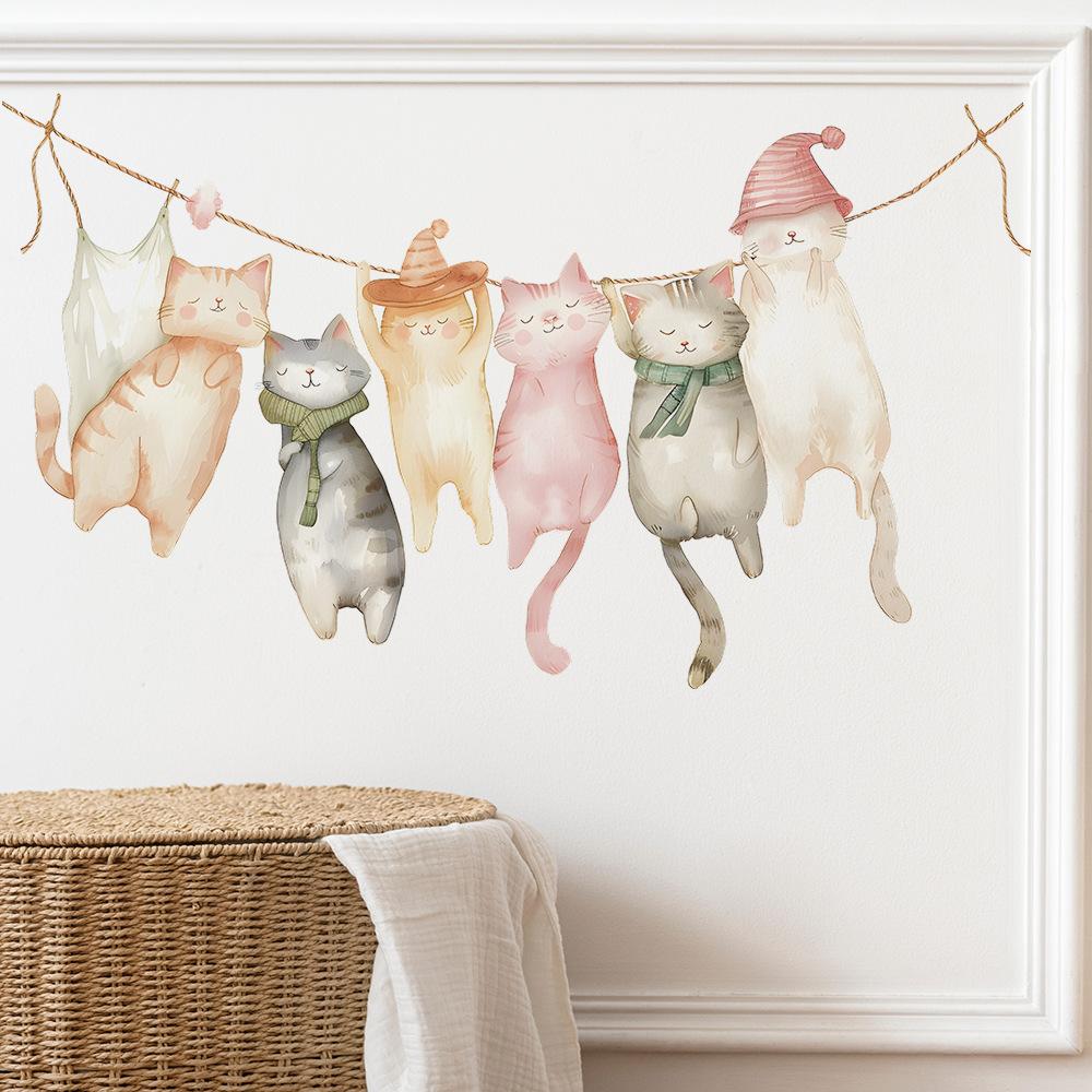 Cartoon Cat Family Combination Children's Bedroom Living Room Background Beautifying Wall Stickers Self-adhesive