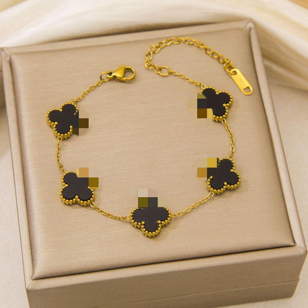Titanium Steel Lucky Four-leaf Clover Bracelet 13mm Double-sided Non-fading Ladies' Elegant Jewelry