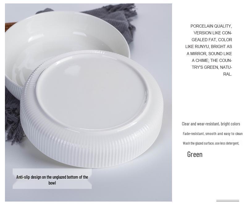 Korean Style White Bone China Vertical Stripe Dish - Shallow & Deep Options