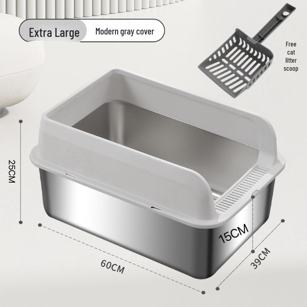 

Очень большой кошачий туалет из нержавеющей стали с высоким ограждением, защитой от брызг и полузакрытой конструкцией Includes litter scoop and anti-slip mat