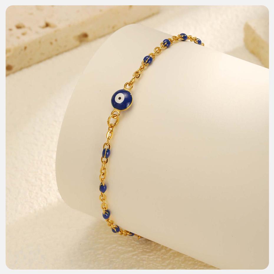 Vnox Vintage Evil Eye Anklets For Women,Religious Metal Enamel Beads Chain Bracelets Ankle Chain, Adjustable Steel Foot Jewelry