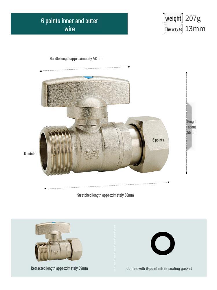 4-6 Point Copper Ball Valve: Internal/External Thread, Straight-Through Water Switch