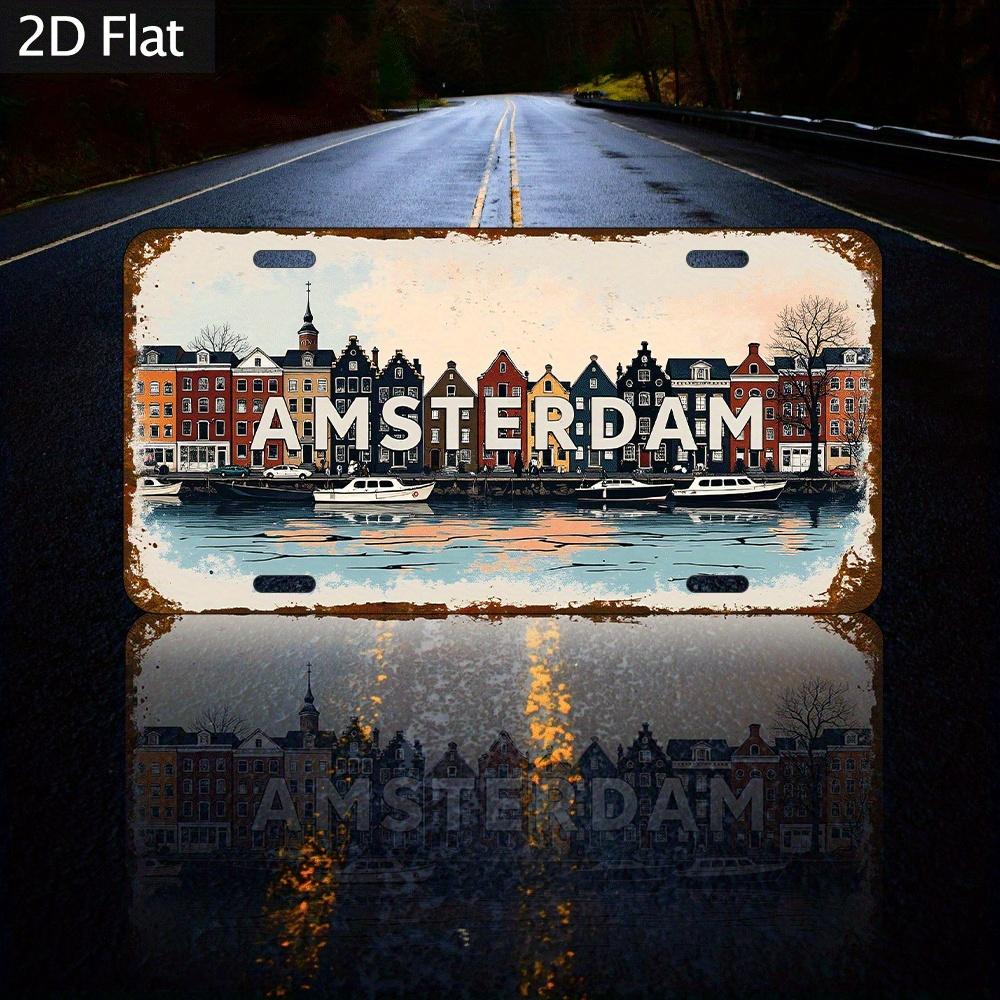 

Vintage Amsterdam Canal Historic Houses License Plate D Flat Aluminum Tin Sign Wall Art Decor for Garage Bar Man Cave and Car 15x30cm(5.9x7.8inch)