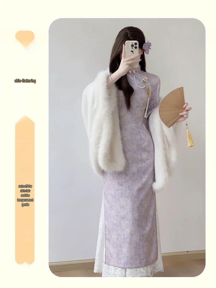 2025 New Autumn Purple Qipao with Inverted Sleeves – Gentle and Brightening for Young Women