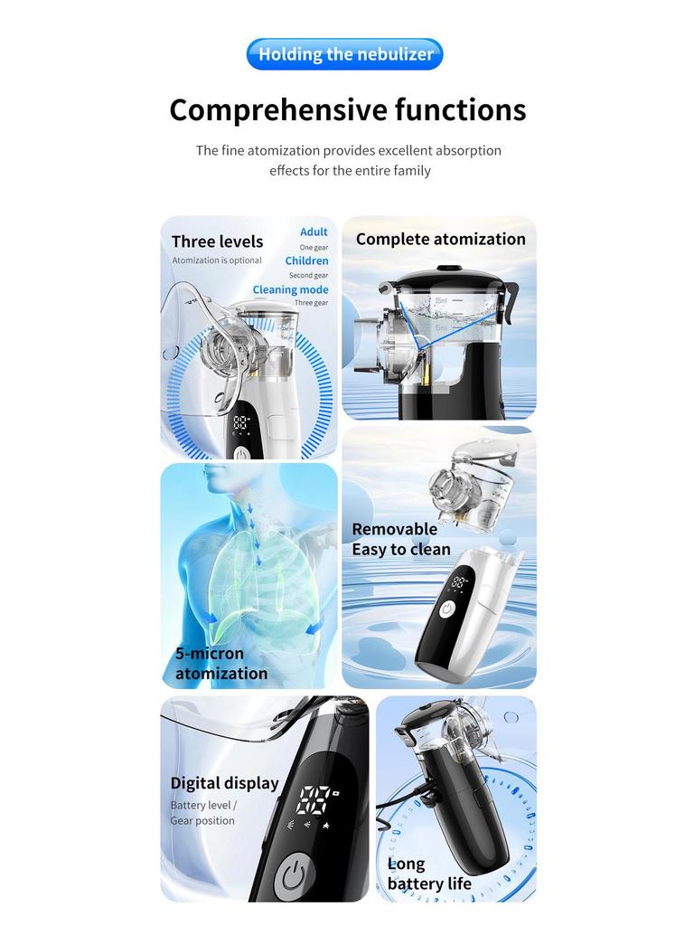 Children's Ultrasonic Silent Nebulizer LED Display Portable USB Rechargeable