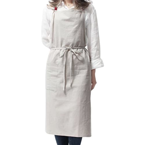 Anyasun Linen Apron with Neck Strap, Cafe Style, Simple, Stylish, Natural, Scandinavian Style, Solid Color, Covers Your Bottom, Includes Pocket, Unise