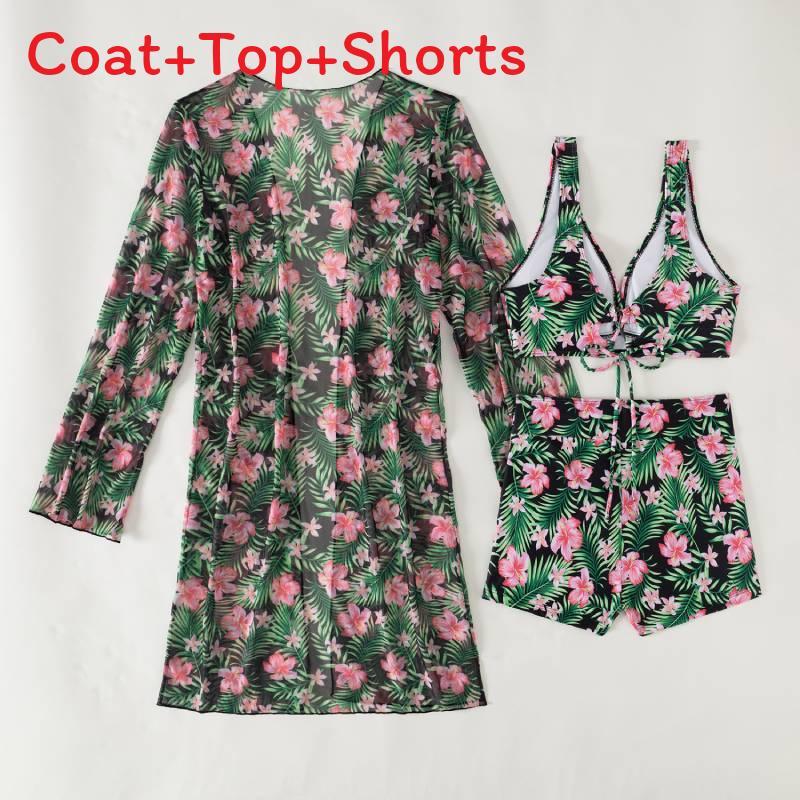 Fashion Sexy Print Bikini Three Piece Swimsuit For Water Sports Women