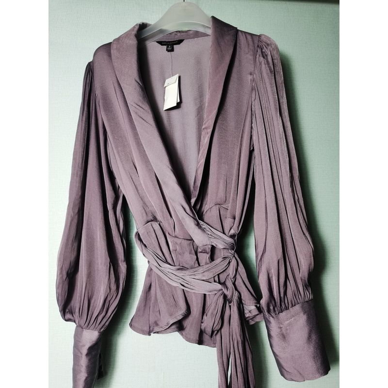 

Export Fashion Original Single Cut Label Foldable Shoelace Tight Waist Stylish Tops Female Stylish Niche Style Print Outwear Western Style Taro color XS