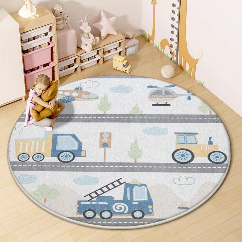 Road Round Mat for Children Cute Cartoon Children Room Area Rug Home Living Room Carpet Non-slip Soft Hanging Basket Chair Mats