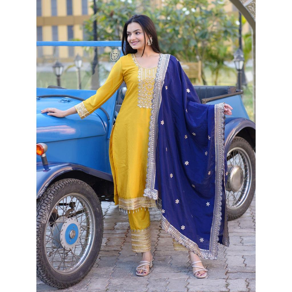 Presenting  New Designer Embroidered Chinon Suit With Sequence Embroidered Work