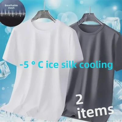 Herren Eis-Seide Mesh T-Shirt: Einfarbig, Kurzärmlig, Locker geschnitten, Übergröße, Bequem, Vielseitig.