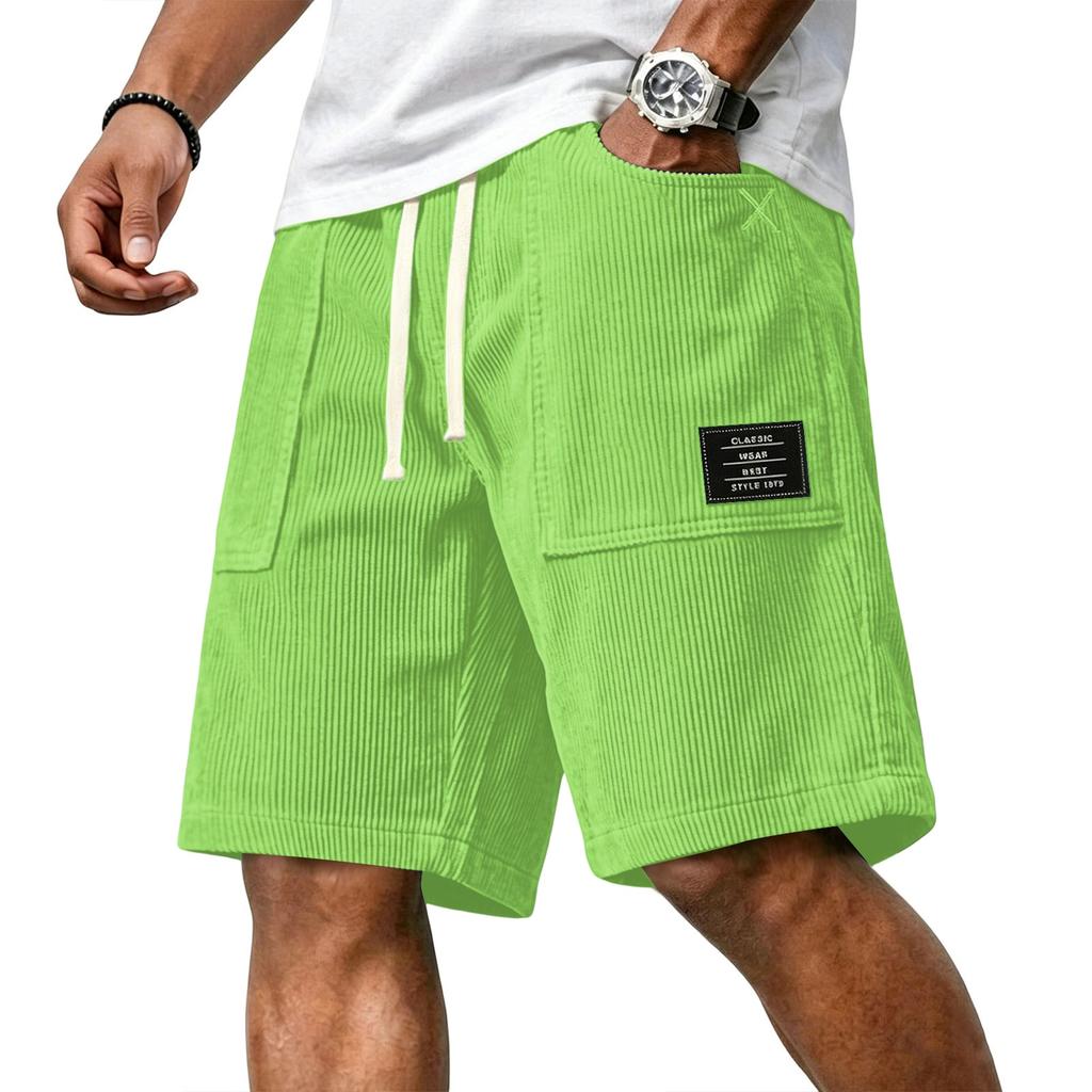 Men's Casual Corduroy Drawstring Shorts Relaxed Fit Lightweight Breathable Fabric Comfortable Waistband Suitable for Daily Wear