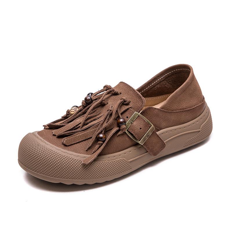 Fashion Spring Autumn genuine leather flat shoes for women with soft soles tassel retro women's shoes with top layer cowhide casual shoe
