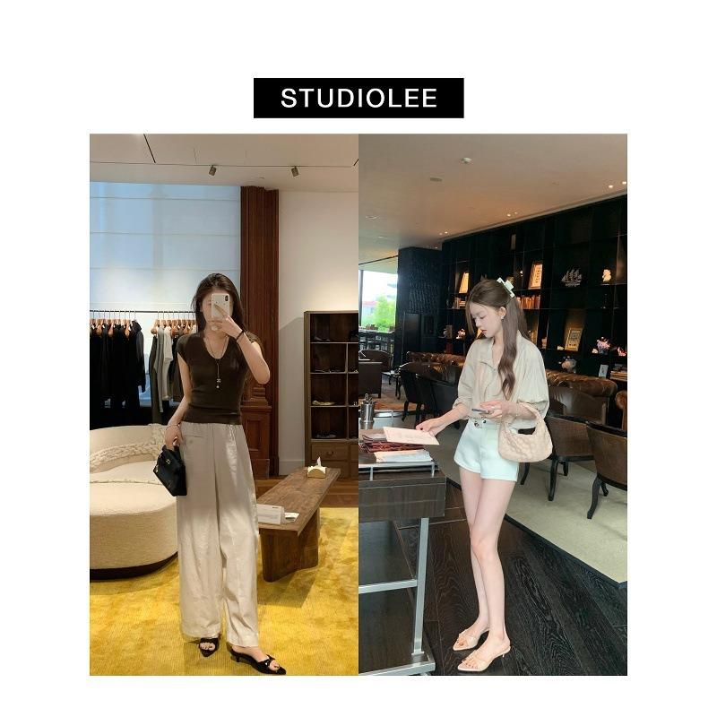 Sheepskin elegant pointed head with open toe height increase leopard print fine heels cool slippers women's summer wear