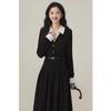 New Xiaoxiangfeng Black Fake Two-piece Dress, Children's Autumn and Winter Teaching Interview Commuting Temperament Long Dress