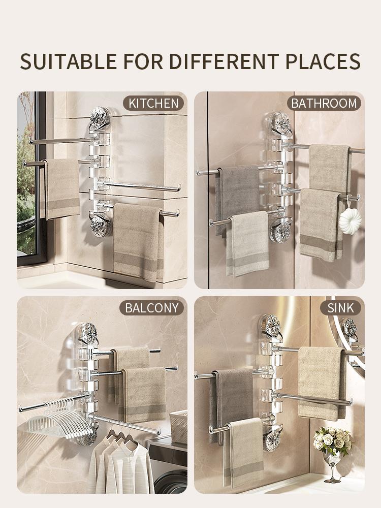 Suction Cup Towel Rack Rotatable Bathroom Towel Holder 2/4 Towel Bars Bath Hanger Shelf Kitchen Hanging Organizer Shelevs
