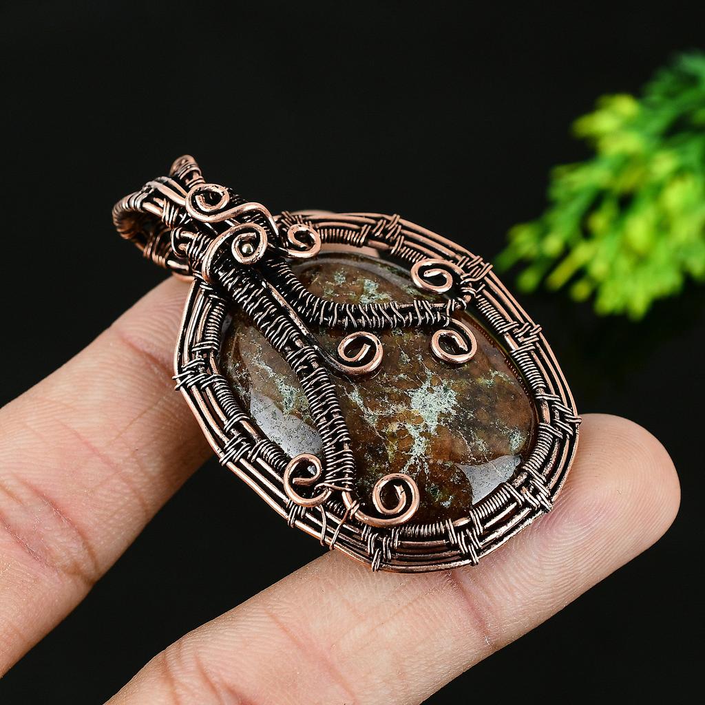 Tibetan Turquoise Handmade Copper Wire Wrap Jewelry Pendant 2.25 h2D89