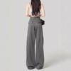 Cement Gray Women's Wide-Leg High-Waisted Floor-Length Cargo Jeans - 2025 Spring/Autumn Retro Style