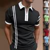 Men's Casual Striped Zipper-Collar Short-Sleeve Shirt