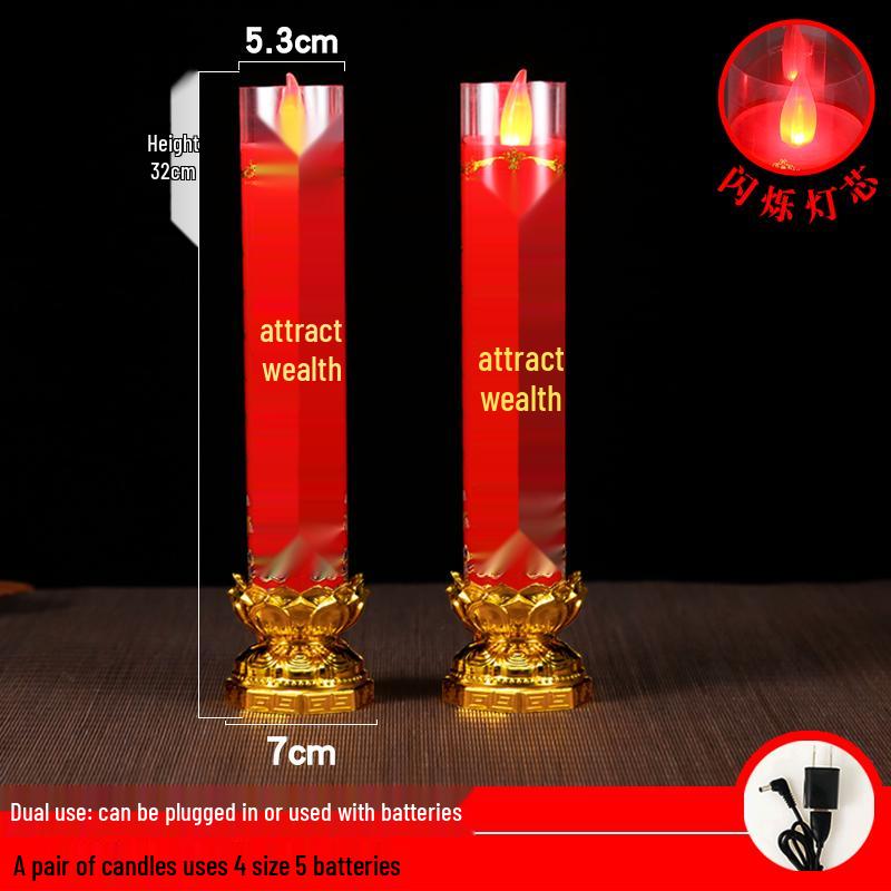 Red LED Battery-Operated Candle for Buddha Offering and God of Wealth Ornament