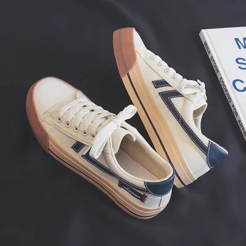 Fashion Ladies Shoes Canvas Flat Lace Up Whit Women Footwear 2024 New Cotton Arrival Trends Sale Daily Routine Shoe A Korean Summer 39 H