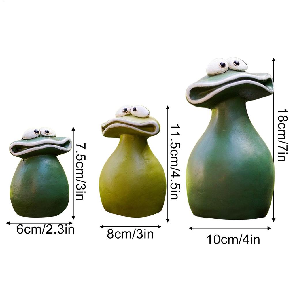 Frosch Gartenstatue 3-teilig Wetterfestes Harz Außen Großer Mund Frosch Hoffiguren für Innen Außen Hof Terrasse Hinterhof