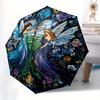 Enchanted Garden Fairy Stained Window PanelUmbrella, Portable 3-Fold Compact Umbrella for Men & Women Gift