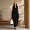 Maxi Abito da Donna con Scollo a V e Nodo sul Davanti, Abito Estivo Senza Maniche Ampio, Casual Fluido da Viaggio Vacanza Lungo con Tasche