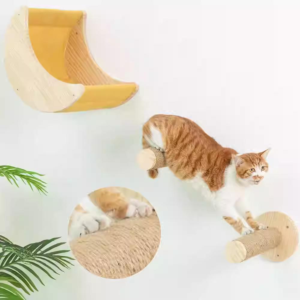 Cat Climbing Frame Wooden Cat Tree Cats Hammock Scratching Post Pedal Jumping Platform Indoor Pet Wall Furniture