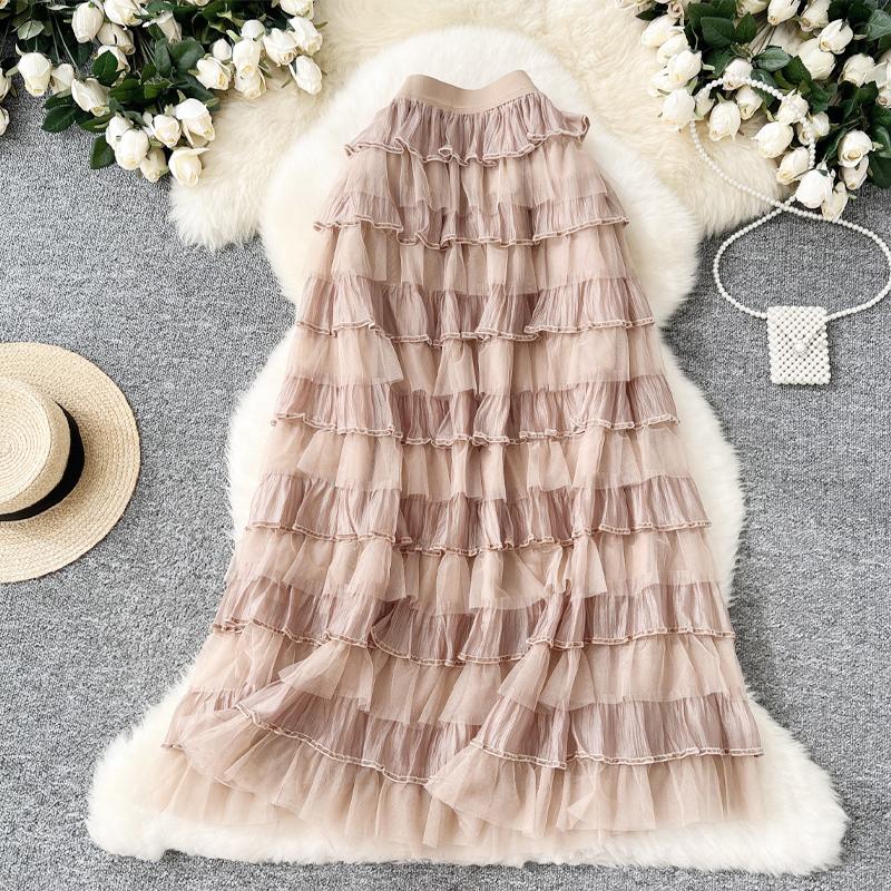 Letní Dámské Elegantní Dortové Sukně Volány Síťovina Tyl Párty Dlouhá Maxi Sukně