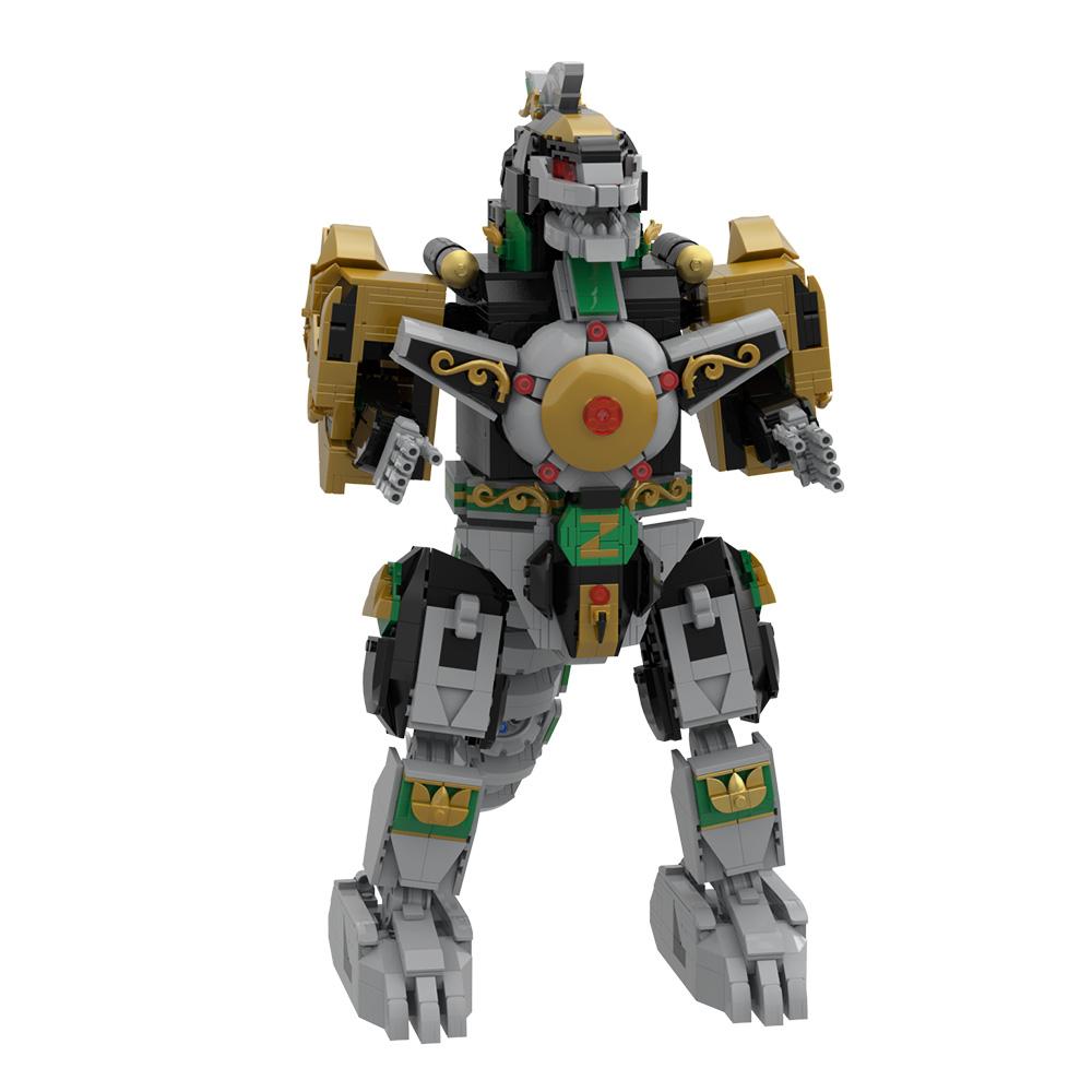 MOC Dragonzord Building Blocks Green Warrior's Dragon Mech Dionosaur Combat Mecha Bricks Toy Adult Gift