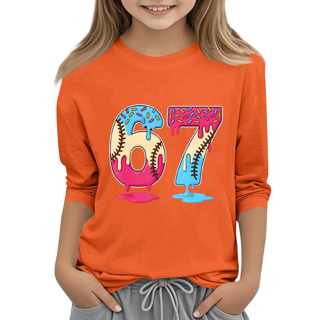 Modă pentru copii Tricou casual cu mâneci trei sferturi, gât rotund, cu imprimeu