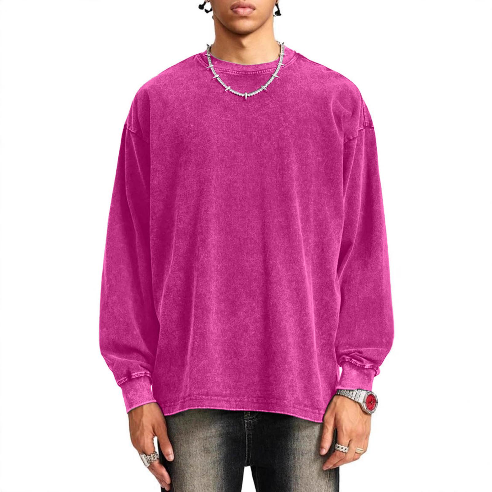 Мужской и женский повседневный топ с высоким весом, выстиранный, с эффектом потертости, с длинным рукавом, мужской, с открытыми плечами, в стиле ретро, свободный, с круглым вырезом, полностью хлопковый XL