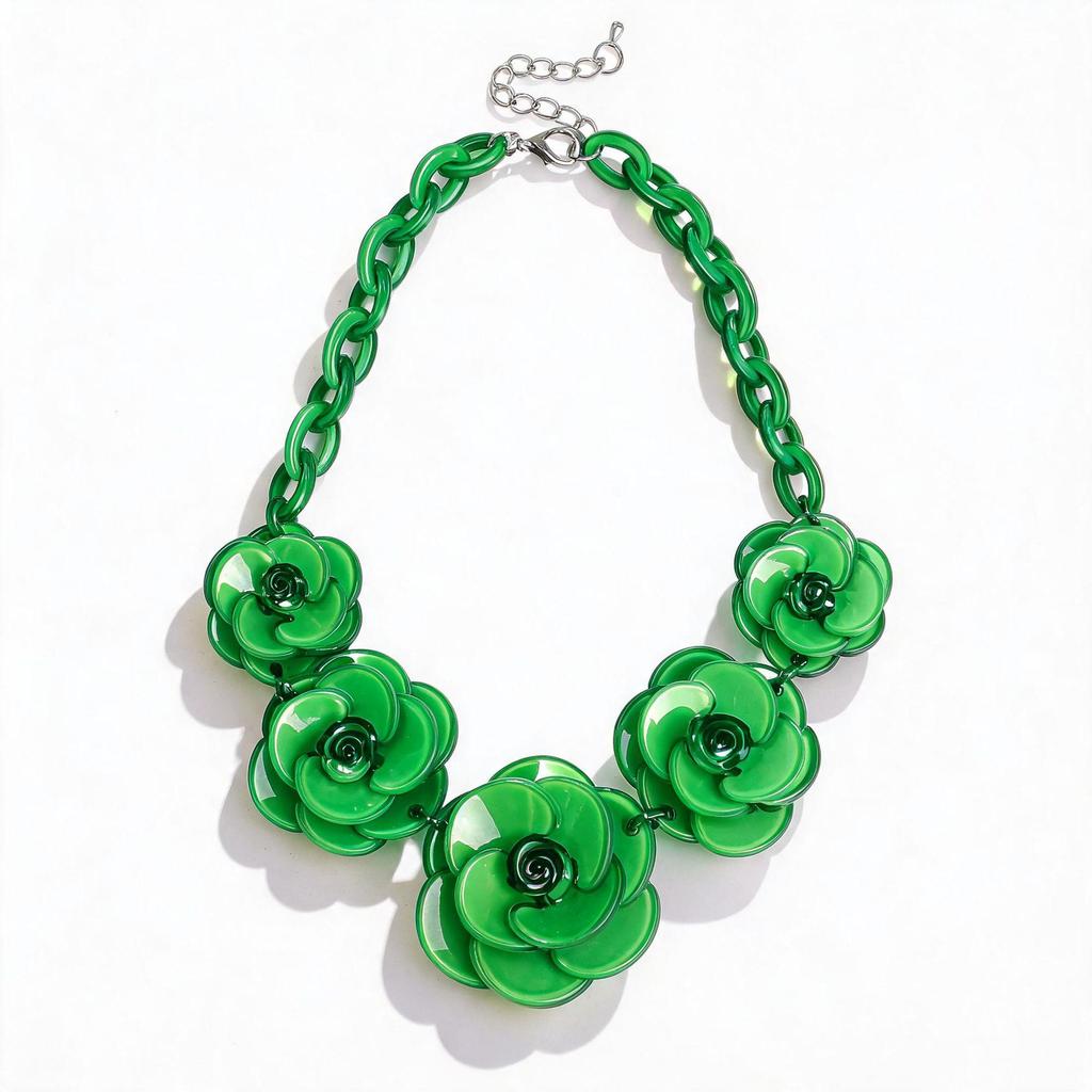Collana Boema con Fiore in Acrilico - Catena Colorata per Maglione a Forma di Rosa