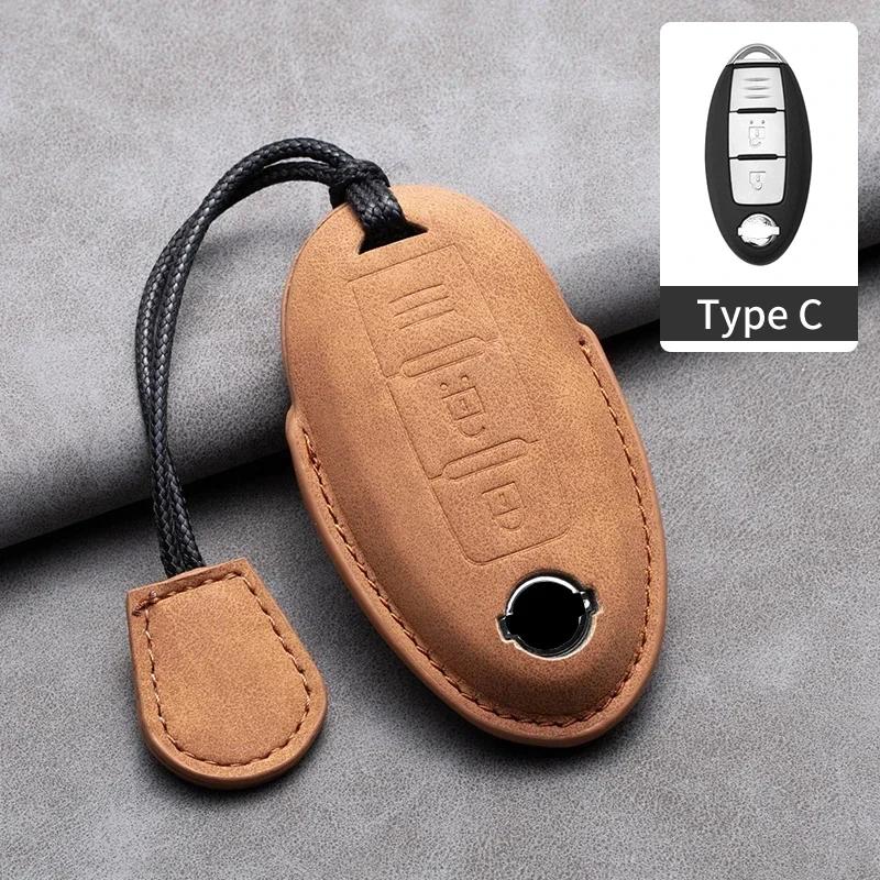 Leather Car Remote Key Case Cover Shell for Nissan Versa Maxima Altima Rogue Armada Sentra Murano for Infiniti FX35 QX60