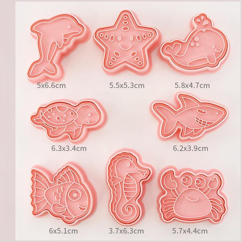 8-Piece Set Marine Animal Cartoon Biscuit Mold Household 3D Fondant Three-dimensional Biscuit Baking Tool