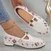 Fashion Low Heel Single Shoes Women's Fashion Round Toe Shallow Mouth Embroidered One Strap Anti-Slip Wear-Resistant Low Top Shoes