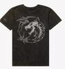 The Witcher Mens Mineral Wash Witcher Wolf & Bird Skeleton Logo Shirt New
