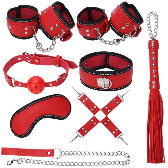8pcs/set BDSM Bondage Restraint Black and Pink Leather Furry Bondagesexy Furniture Kit Made In China SM Play Toy