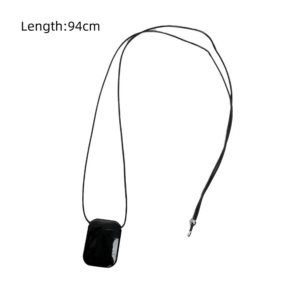 Adjustable Square Pendant Necklace Leather Rope Fashion Necklace Vintage Long Sweater Chain Girl