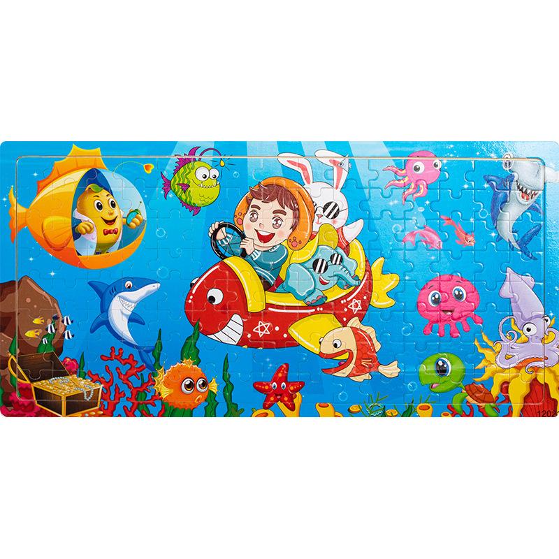 Wooden 120 Pieces Puzzle, Children's Animal Dinosaur Cartoon Plane Puzzle Baby Early Education Puzzle Building Block Toy