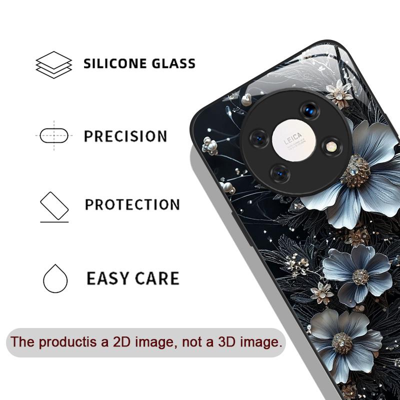 Vintage Floral Stylish Lotus Flower Tempered Glass Phone Case for Huawei Nova 13 12 SE 11 10 Pro Mate 40 30 P60 P50 P40 5G Cover