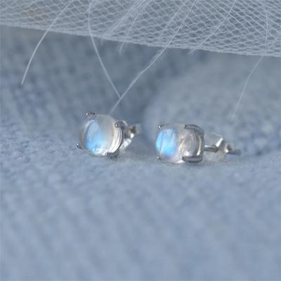 925 Sterling Silver Natural Moonstone Round Stud Earring for Women Party Jewelry Pendientes Accessories Eh1110