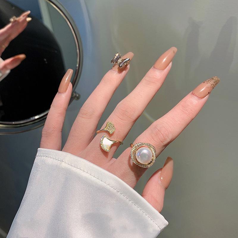 Pearl Two-Piece Open Ring for Women - Niche Luxury European American Fashion, Exaggerated Design, Lightweight High-End Index Ring