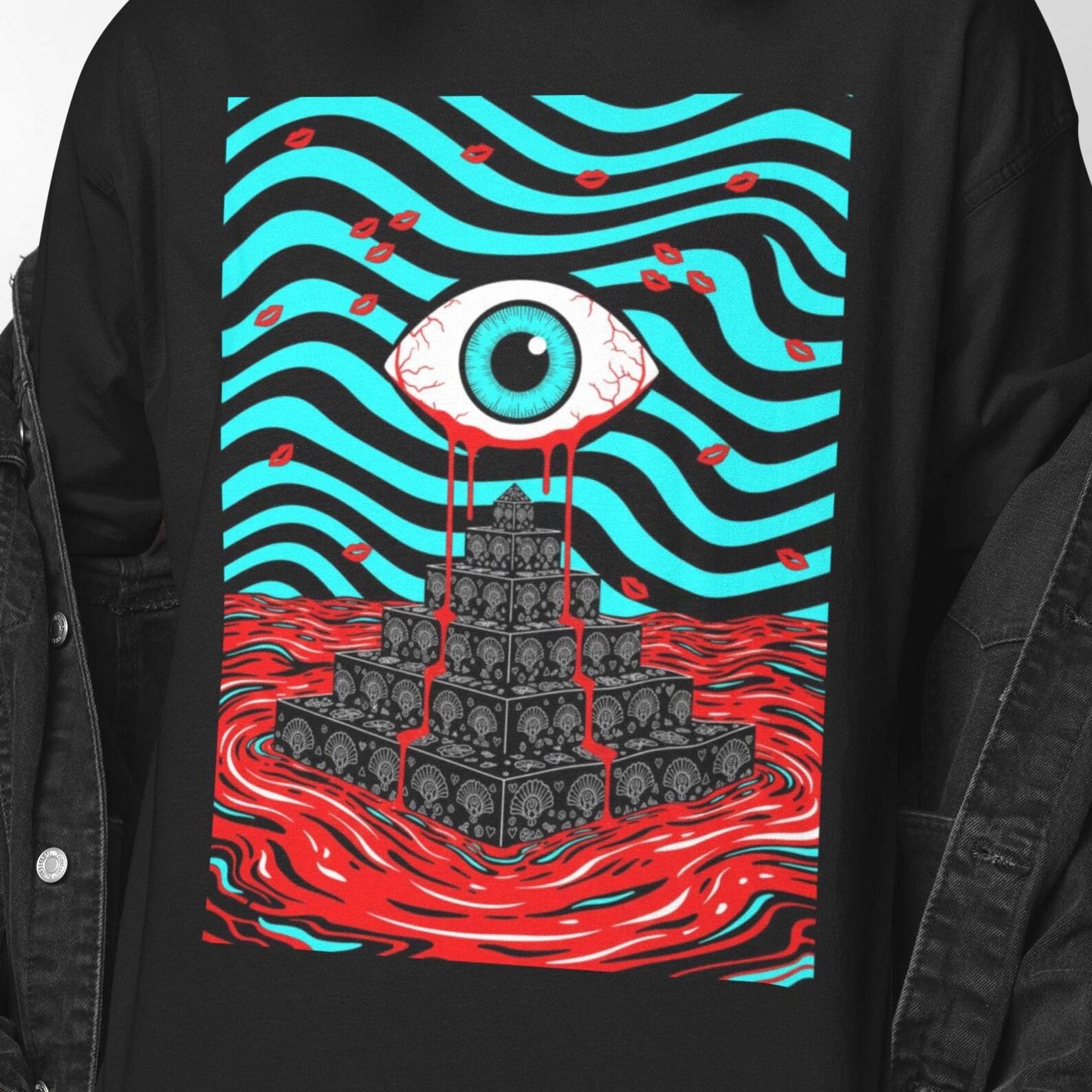 Crimson Eye Temple Shirt | Psychedelic Surreal Eye Tee | Weird Graphic Art | Creepy Eye Shirt | Mindbending Top 3XL