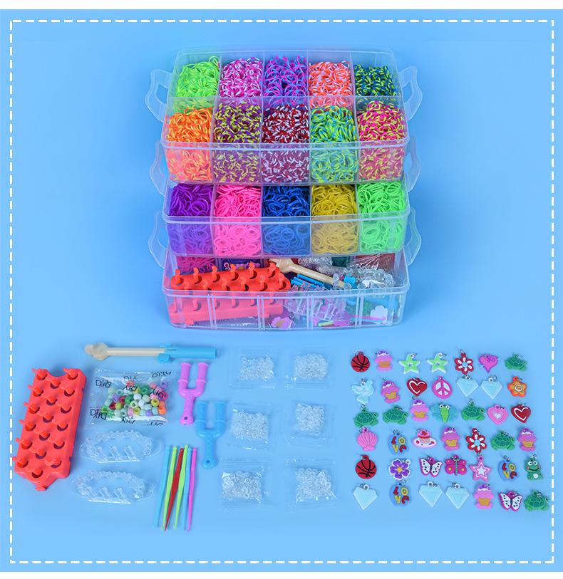 Kit Braccialetti Fai-da-te con 15.000 Elastici Arcobaleno per Bambini - Set Creativo Educativo a Tre Strati