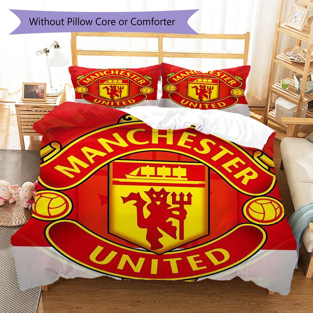 Set Lenzuola Trapunta Manchester United Copripiumino Federa Decorazione Casa Regalo di Compleanno (1 * copripiumino + 3 * federe, senza imbottitura)