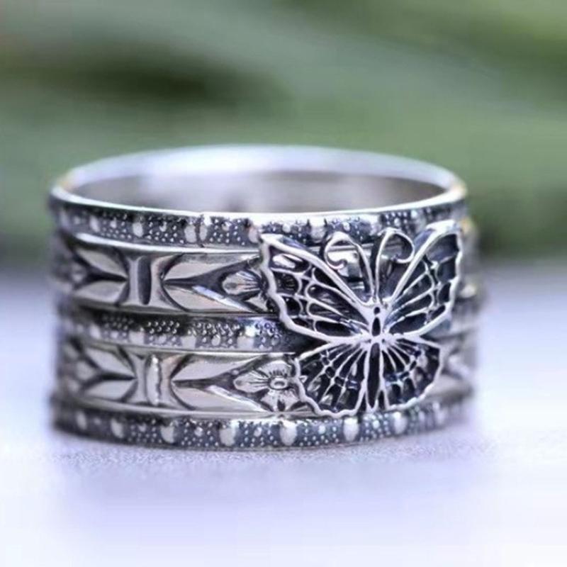 5Pcs Fashion Silver Color for Butterfly Rings for Women Male Lover Couple Rings Friendship Engagement Wedding Ring Open