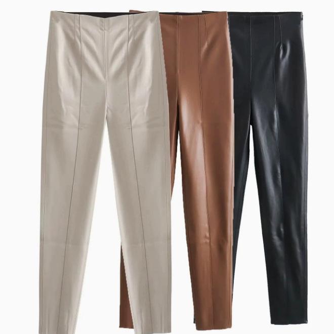 2025 Autumn/Winter Women's Slimming High-Waisted Faux Leather Leggings